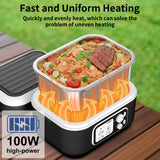 EDCREATY Electric Heated Lunch Box, 1.5L - 6.3 Cups 100W Rechargeable Smart Self-Heating Food Warmer with Removable Divider, Spoon, Fork, BPA Free, Portable Lunchbox for Car Travel Office Black