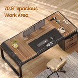 Itaar 70.9" Executive Desk, Large Computer Desk with Drawers and Lateral File Cabinet, Office Desk with Removable Shelves