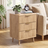 Go Beyond Fluted Night Stand with Charging Station, 3 Drawers Large End Table, Natural Nightstand Set of 2 with Storage, Wood Bedside Tables for Living Room, Bedroom (Wooden)