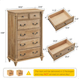 T4TREAM Farmhouse 6 Drawers Dresser Chests for Bedroom w/4 Solid Wood Feet &Column Decor, Tall Wood Rustic Chest of Drawers, Storage Dressers Organizer for Bedroom, Living Room, Light Tree Knot