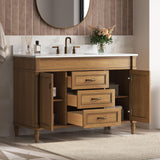 DELUXE LIVING 48 Inch Bathroom Vanity with Sink Combo, Classic Bathroom Cabinet with Countertop & Backsplash, Solid Wood Vanity with Soft Closing Doors & Dovetail Drawers, Ceramic Sink, Light Walnut