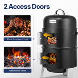 3-in-1 Vertical Charcoal Smoker, BBQ Smoker Grill with Built-in Thermometer, Air Vent, and 2 Access Doors VIVOHOME