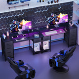 47 Inch Computer Desk with 5 Fabric Storage Drawers,Gaming Desk with Power Outlets & LED Lights