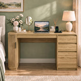 ZenXity Farmhouse 55" Computer Desk with Charging Station, Wooden Home Office Executive Desk with 3 Drawers and Fluted Storage, Study Table Workstation