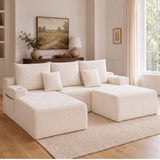 Boneless Couch Cloud Modular Sectional Sofa, Modern Convertible L Shaped 3 Seat Corduroy Deep Seat Boneless Couches with 5 Pillows for Living Room, Apartment (Beige, Left Facing Chaise+Ottoman)