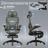 ELABEST X100 Ergonomic Mesh Office Chair with Footrest, Big and Tall Home Desk Chair with 5D Flip-Up Arms, Adjustable 3D Lumbar Support, Gaming & Executive Computer Chair (Forest Ranger)