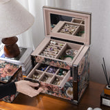 Homruilink High End Glass Jewelry Box for Women, 5 Layer,Peony