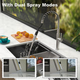 Kitchen Faucet with Pull Down Sprayer - Commercial High Arc Stainless Steel Kitchen Sink Faucet, Single Handle Kitchen Faucets for RV Bar Laundry Farmhouse Camper Outdoor Brushed Silver