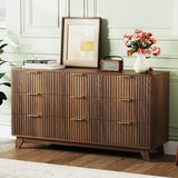 VINGLI Fluted Walnut Dresser 9 Drawer, Dark Wood Dresser Brown with Rounded Edges, 57" Long Mid Century Modern Dressers for Bedroom, 57" W*15.75" D*29.92" H