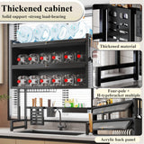 Dish Drying Rack With Cover Over And Drain Board The Sink Dish Drying Rack 3 Tier Space-Saving Dish Drying Rack With Chopstick Tube And Cutting Board Rack For Plates, Bowls, And Pots(Black,85cm)