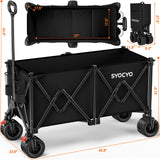 Collapsible Wagon Carts Foldable 570LBS Beach Wagon with Big All-Terrain Wheels Weight Capacity Heavy Duty Utility Carts, Sports Black