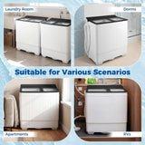 COSTWAY Portable Washing Machine, Twin Tub Lbs Capacity with Built-in Drain Pump, Lbs Washer and Lbs Spinner with Timer Control, Laundry Machine Perfect for Apartment Dorm RV (Grey+White,26 LBS)