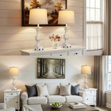 28'' Washed White Table Lamp for Bedroom Nightstand, Vintage Bedside Lamp with USB A+C Port, Farmhouse Desk Lamp with Linen Shade Set of 2, Traditional Nightstand Lamp, Rocker Switch,Bulb Included
