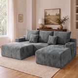 Cloud Modular Sectional Couches, Modern Convertible L Shaped Boneless Couch, 3 Seat Corduroy Deep Seat Sectional Sofa with 5 Pillows for Living Room, Apartment (Dark Gray, Right Facing Chaise+Ottoman)