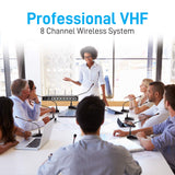 8 Channel Wireless Microphone System - Portable VHF Cordless Audio Mic Set with 1/4" and XLR Output, Dual Antenna, - Includes 8 Table Top Mics, Rack Mountable Receiver Base - Pyle PDWM8300,Black Pyle