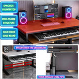 Height Adjustable Music Studio Desk with Keyboard Tray – Standing Computer Workstation with Cable Management, MIDI Shelf & Metal Legs for Recording, Production, Home Office(Walnut+Black,70in)