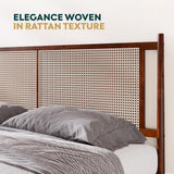 Bme Oliver 15-Inch King Bedframe with Rattan Headboard, Bohemian, Walnut