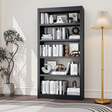 Black Bookshelf，6-Tier Bookcase with Adjustable Storage Shelves