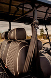Paladin Luxury Golf Carts 2+2 Ultra Marine Blue, Black Row Seats, White Stitching, Carbon Dashboard.