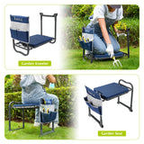 Gardening Stool Kneeler Folding Gardening Bench with Thicker Detachable Kneeling Pad and Tool Store Pouches (Blue)