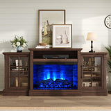 LUXOAK 70" Farmhouse TV Stand with 28" Fireplace, Rustic Brown