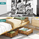 Wisuce Bamboo Under Bed Storage Containers- Underbed Organizer with Wheels with Dust Bag,Sturdy Wood Rolling Under the Bed Shoe Storage Organizer Drawers (Brwon, 2 Pack (23.62"×16.54"))