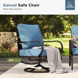 MFSTUDIO 4 Piece Metal Patio Furniture Set with Denim Blue Cushions