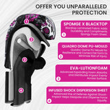 Boxing Gloves Women Punching Sparring Kickboxing MMA Training Heavy Bag Glove Pink White Rosy Black Leather for 8 10 12 14 oz for Womens(Black Printed, 14 oz) FINGER TEN