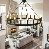 ZBMYRBZJ Black Wagon Wheel Chandelier 40 inch,20-Light Farmhouse Wagon Wheel Chandeliers Round Industrial Ceiling Light fixtures for Porch high Ceilings Living Dining Room Foyer Entryway