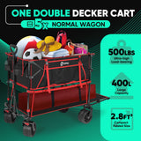 Sekey 500LBS Heavy Duty Double Decker Wagon with Extender, 400L Large Capacity Collapsible Garden Cart Fits 10x10 Canopy, All-Terrain Big Wheels