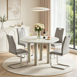 SSLine Faux Mars Stone Round Dining Table Set for 4 w/Grey Leather Chair