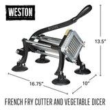 Weston Professional French Fry Cutter for Potatoes and Vegetable Dicer, 3/8” Stainless Steel Cutting Blade, Suction Cup and Wall-Mount Feet, Restaurant-Quality, Black (36-3550-W)