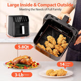 Beelicious 5.8QT Large Air Fryer, 12-in-1 Digital Airfryer with View Window, 40+ Recipes, Flavor-Lock Tech, Dishwasher Safe, Nonstick, Shake Reminder, Compact, Quiet. Black