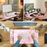 Wireless Charging Mouse Pad with Phone Holder, 31.5"x15.8" in, Pink Marble