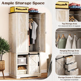 GlouMod 71" Tall Farmhouse Armoire Wardrobe Closet with 3 Drawers and Sliding Barn Door, 3 Doors Wooden Wardrobe Cabinet Clothing Storage Cabinet Organizer, Neoclassical White