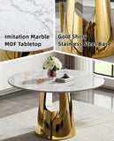 Maotifeys 45'' Round Dining Table White Marble Dining Room Table for 4-6, Circle Faux Marble Kitchen Table with Gold Mirrored Stainless Steel Base for Dining Room, Bistro, Breakfast (Table Only)