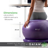 Gaiam Essentials Balance Ball & Base Kit, 65cm Yoga Ball Chair, Exercise Ball with Inflatable Ring Base for Home or Office Desk, Includes Air Pump - Navy Gaiam Essentials