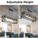 Espird Farmhouse Dining Room Light Fixture - 5 Light Matte Black Rectangle Light Fixture with Adjustable Height & Thickened Metal Dining Table Fixture Chandeliers for Dining Room&Kitchen Island