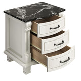 RECHHX Solid Wood Curved Nightstand with Charger Station, Water-Based Painted Bedside Tables with 3 Drawer Storage, Farmhouse End Table with Carved for Bedroom, Living Room, White