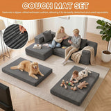 79" Modular Sectional Sofa, Boneless Convertible Sleeper Sofa Bed, Modern Tri-Folding Cloud Couch with L-Shape Chaise, Corduroy Futon for Living Room Small Spaces Apartment, No Assembly,Grey