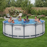 Bestway Steel Pro MAX 14' x 48" Above Ground Pool, Round Metal Frame Outdoor Swimming Pool Set with Filter Pump, Ladder, and Cover, Gray