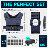 Weighted Vest 60lb Navy Blue Removable Iron Weights for Men and Women Workout for Calisthenics and Fitness Sport Training