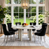 SSLine Faux Stone Round Dining Table Set for 6 w/Velvet Chair,Mars Pattern