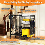 16-Rod Fishing Rod Holder for Garage, Fishing Pole Rack Cart Fit All Fishing Rods, 3 Tier Fishing Tackle Storage Organizer Rack TC-HOMENY