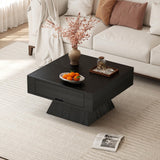 LKTART 31.5" Coffee Table with Storage, Square Center Table with Hidden Drawer and Solid Wood Veneer, Wood Coffee Table for Living Room Home Office, Black