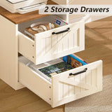 63" Farmhouse L Shaped Executive Desk with Drawers & Storage Shelf,