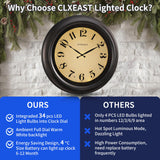 CLXEAST 18 Inch Large Illuminated Wall Clock with AI Smart Night Light Sensor,Modern Farmhouse Wall Clocks for Living Room,Bedroom, Kitchen, Home Office,Oil Rubbed Bronze Black