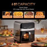 Stainless Steel Air Fryer Ceramic 12 in 1, Dual-Blazes in Steel Housing, 6QT 2-3 Servings Visible 8.27" Basket with Teflon-Free Premium Coating, 1700W, DAYBEST Dishwasher Safe Kits (Stainless Steel)