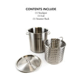 Gas One Fryer Pot 32 quart - All Purpose - Stainless Steel Tri-Ply Bottom with All Purpose Pot Deep Fryer Steam & Boiling Basket