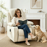 FLEXISPOT XL31 Power Lift Recliner Chair for Elderly, Electric Lift Chair with Massage & Heat, PU Leather Reclining Sofa w/Cup Holders, Side Pockets for Living Room Bedroom(Medium Size,Beige)
